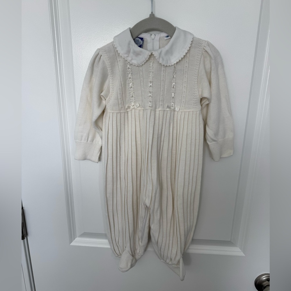 Vintage Carriage Boutique Pleated Off White Romper Size 12M
